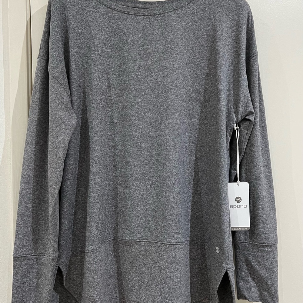 NWT Athletic Large Apana Yoga Lifestyle Activewear Top Gray Long Sleeve.